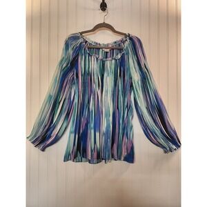 Vintage Allison Taylor Women Colorful Crinkled Sheer Peasant Tunic Top Size L